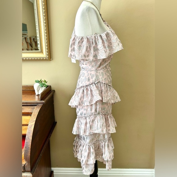 Lovers + Friends Willow One-Shoulder Ruffle Dress Powder Pink Metallic NWT - Picture 6 of 7